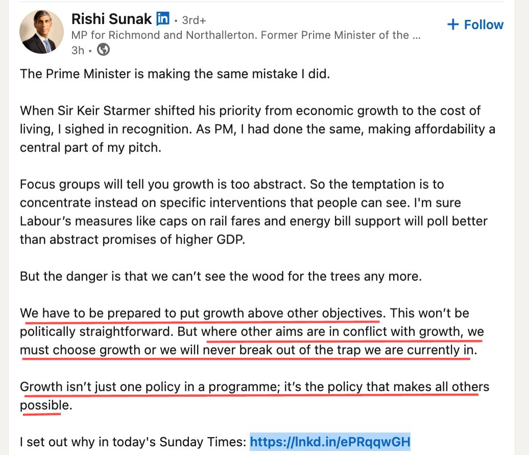 Rishi Sunak to Keir Starmer on Growth