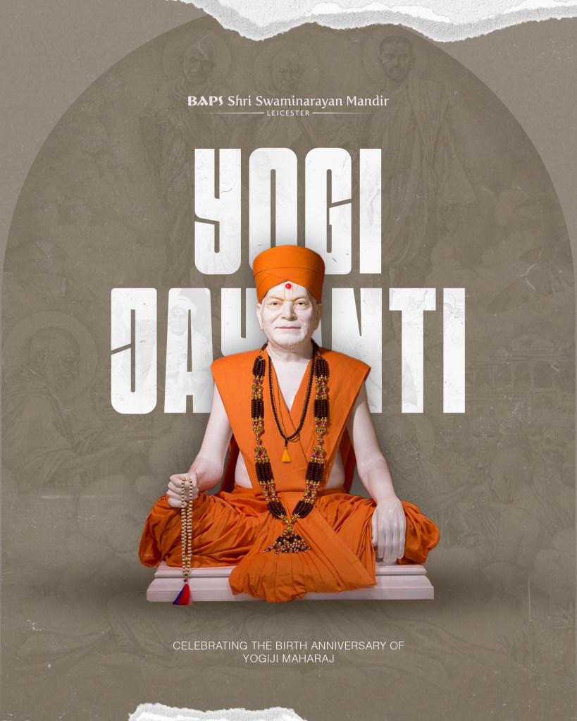 Param Pujya Yogiji Mahārāj's Birth Anniversary Celebration in BAPS Leicester Mandir, UK. With Keri Annakut decoration and Pujya Tyāgratna Swāmi's discourse (pravachan).